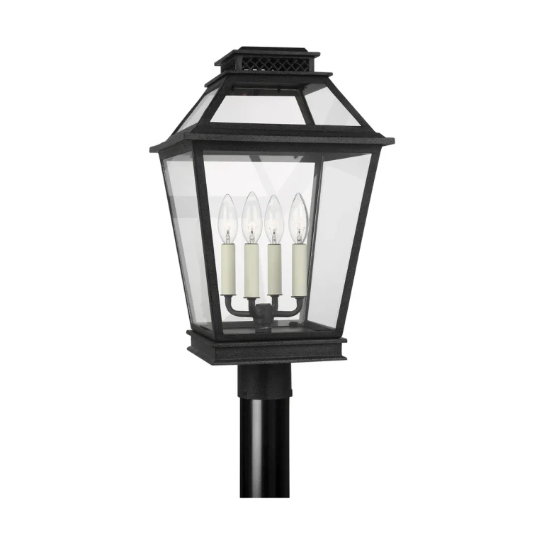 Dark Weathered Zinc Four Light Post Lantern from the Falmouth Collection