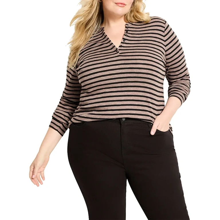 Striped Long Sleeve Henley Tee