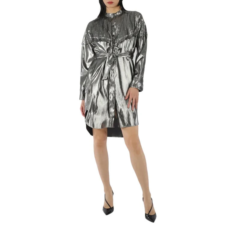 Burberry Ladies Silk Lurex Shirt Dress With Pleats