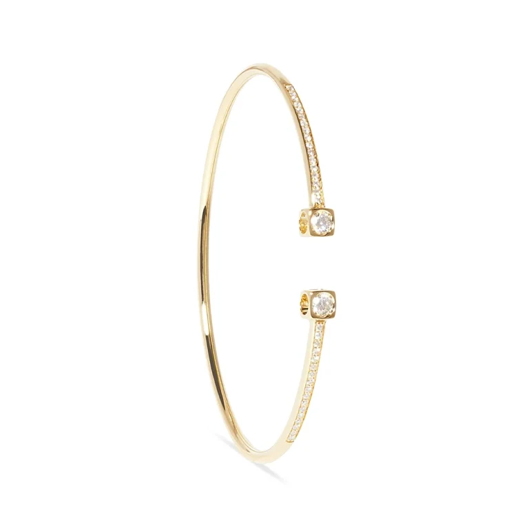 Dinh Van 18K Yellow Gold Le Cube Diamant Diamond Wire Cuff Bracelet