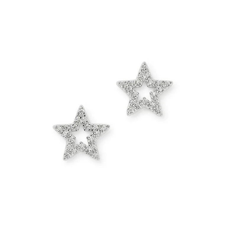 Diamond Star Stud Earrings in 14K White Gold, 0.10 tcw