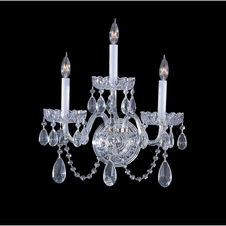 Traditional Crystal 3-Light 15" Wall Sconce in Polished Chrome with Clear Spectra Crystals