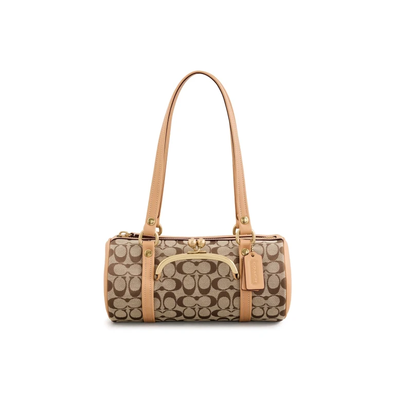 Coach The Coach Originals Signature Jacquard Kisslock Barrel Bag 28 Khaki Light Peach One Size