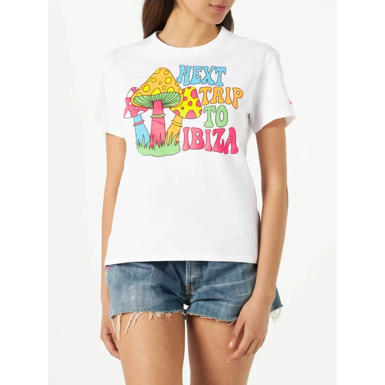 MC2 Saint Barth Emilie White Cotton T-shirt With Mushrooms Ibiza Print