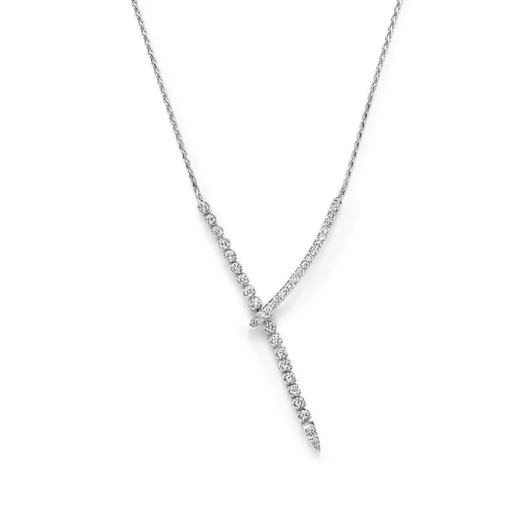 Diamond Y Necklace in 14K White Gold, 1.45 tcw