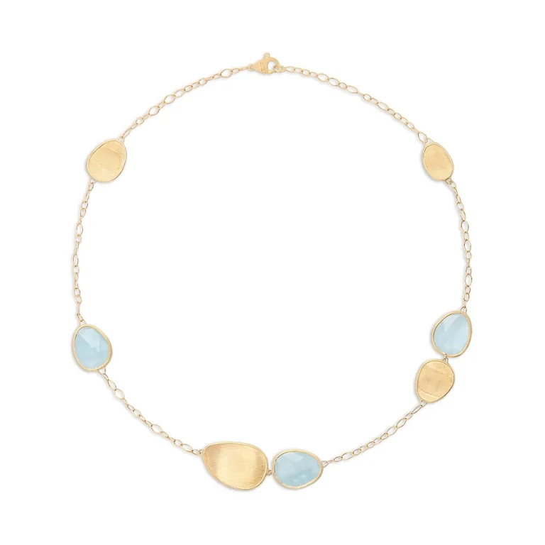 Marco Bicego 18K Yellow Gold Lunaria Aquamarine & Textured Petal Collar Necklace, 16.5