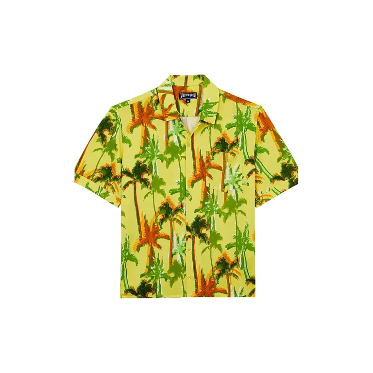 Vilebrequin Palms Offset Cotton Button Down Camp Shirt