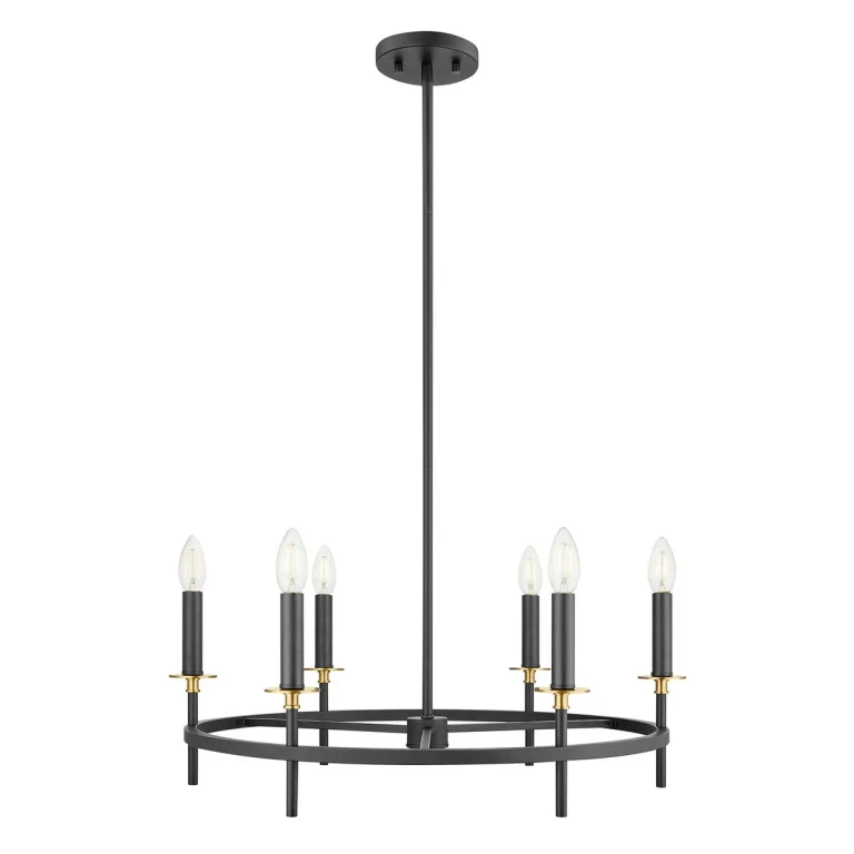 Chandelier in Matte Black and Natural Brass