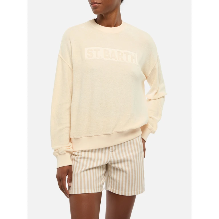 Mc2 Saint Barth Stardust Beige Terry Cotton Sweatshirt Brown - Women