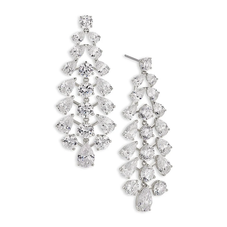Nadri Halle Cubic Zirconia Statement Earrings in Rhodium Plated