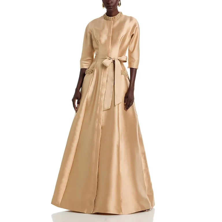 Teri Jon by Rickie Freeman Mikado Bead Collar Gown