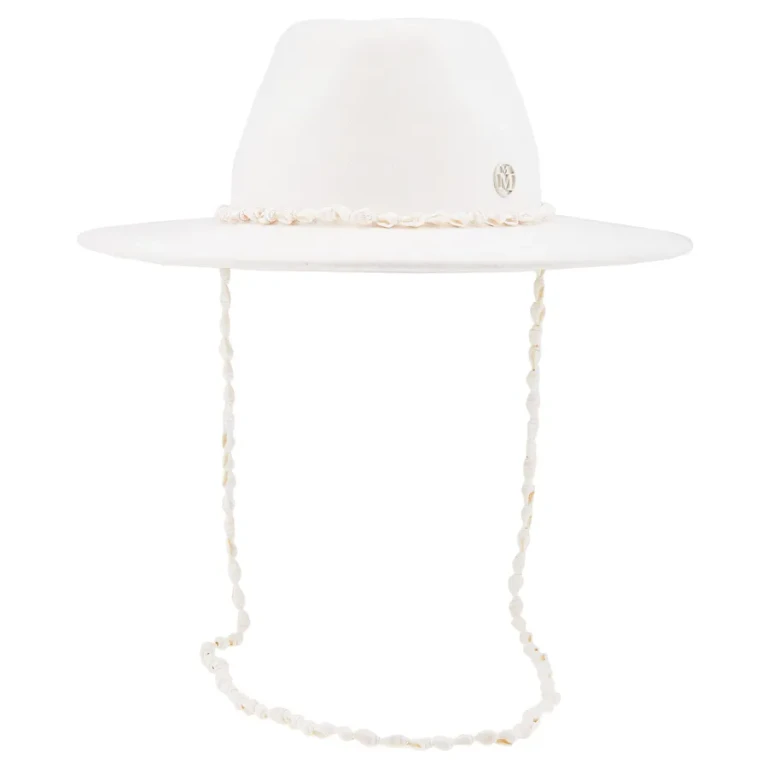 Maison Michel Ladies White Kyra Seashells Wool Felt Fedora Hat