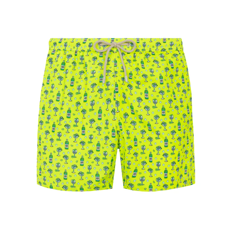 Mc2 Saint Barth Lightweight Fabric Swim Shorts Lighting With Cocktail Print Yellow Swimshort - Men