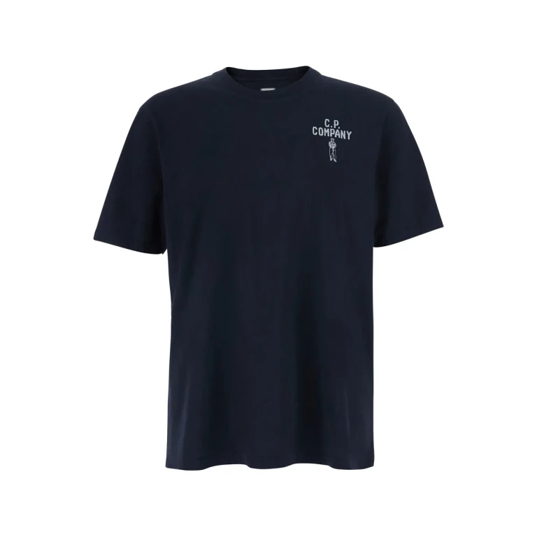 C. P. Company Blue T-shirt With Round Neck And Logo Print In Cotton Man