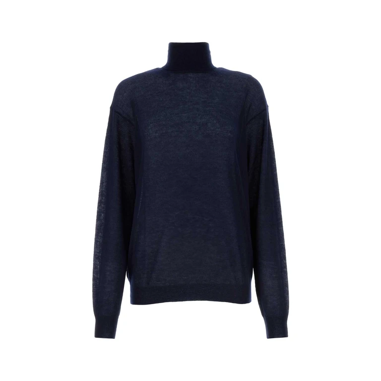 Navy Blue Cashmere See-Through Sweater Bleu Maglieria - Women