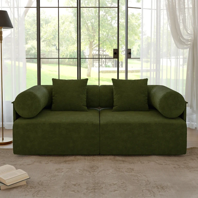 110" 3-Piece Modular White Performance ChenilleVelvet 3-Seater Sofa