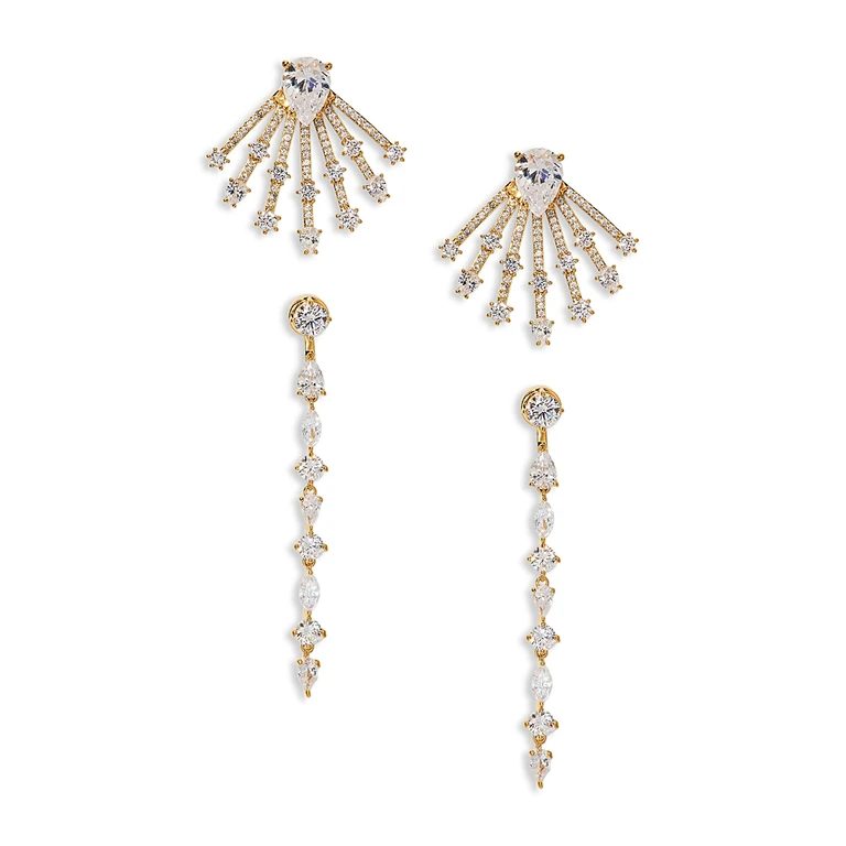 Nadri Bonne Annee Cubic Zirconia Multi Row Jacket Earrings