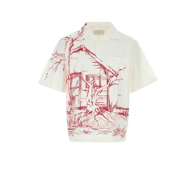 Prada White Poplin Shirt Rosso Exterior: Cotton Camicie - Men