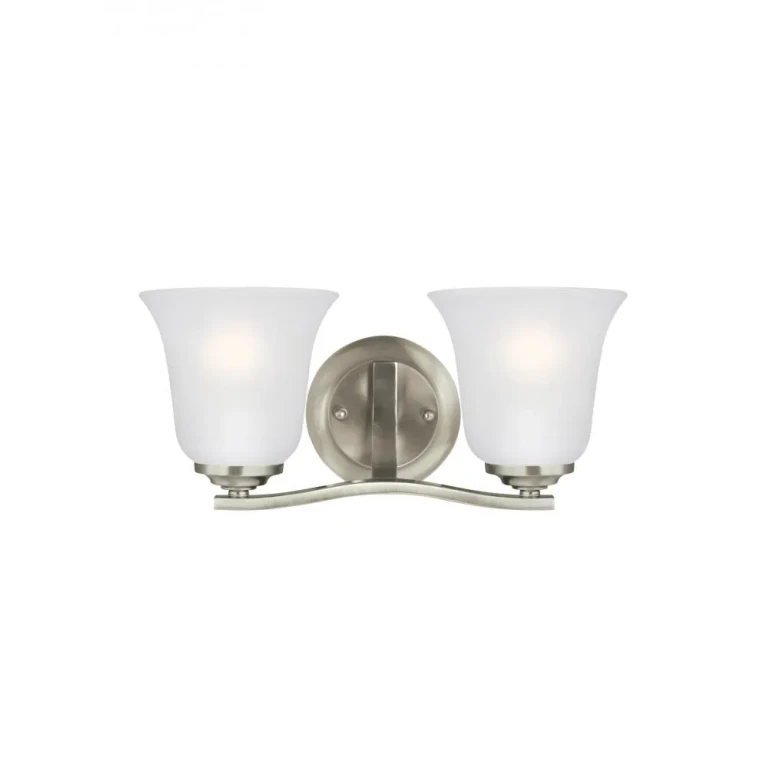 Brushed Nickel Two Light Wall Bath from the Emmons Collection