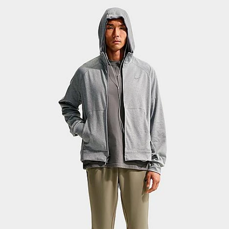 Nike Men's Primary NanoKnit Dri-FIT UV Protection Full-Zip Training Hoodie in Smoke Grey/Heather/Smoke Grey Size: XS
