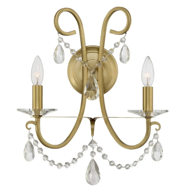 Othello 2-Light Wall Sconce in Vibrant Gold with Hand Cut Crystal Crystals