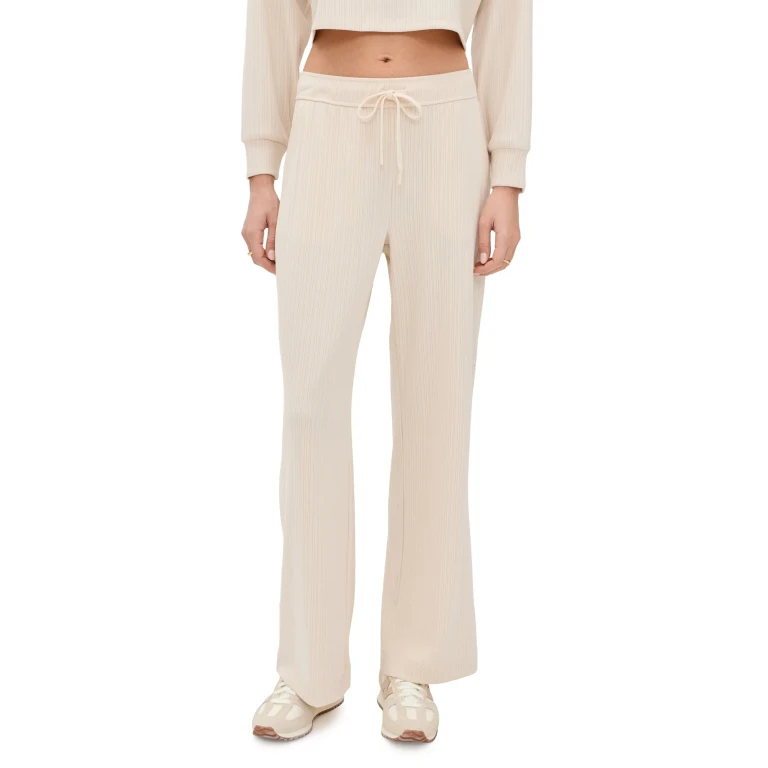 Beyond Yoga Breathe Easy Ribbed Wide Leg Pants Ivory XL