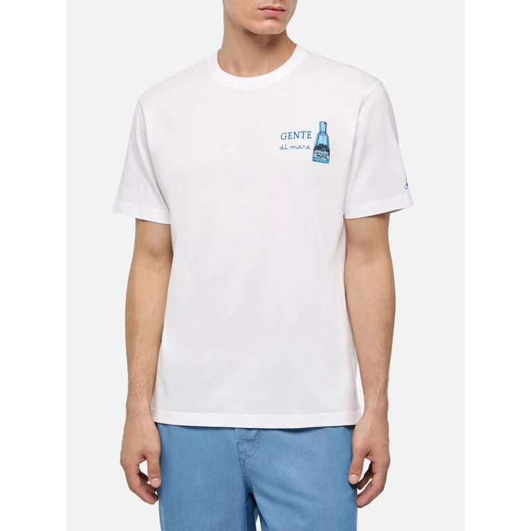 Mc2 Saint Barth Cotton T-Shirt With Gente Di Mare Print And Embroidery Gin Special Edition White - Men
