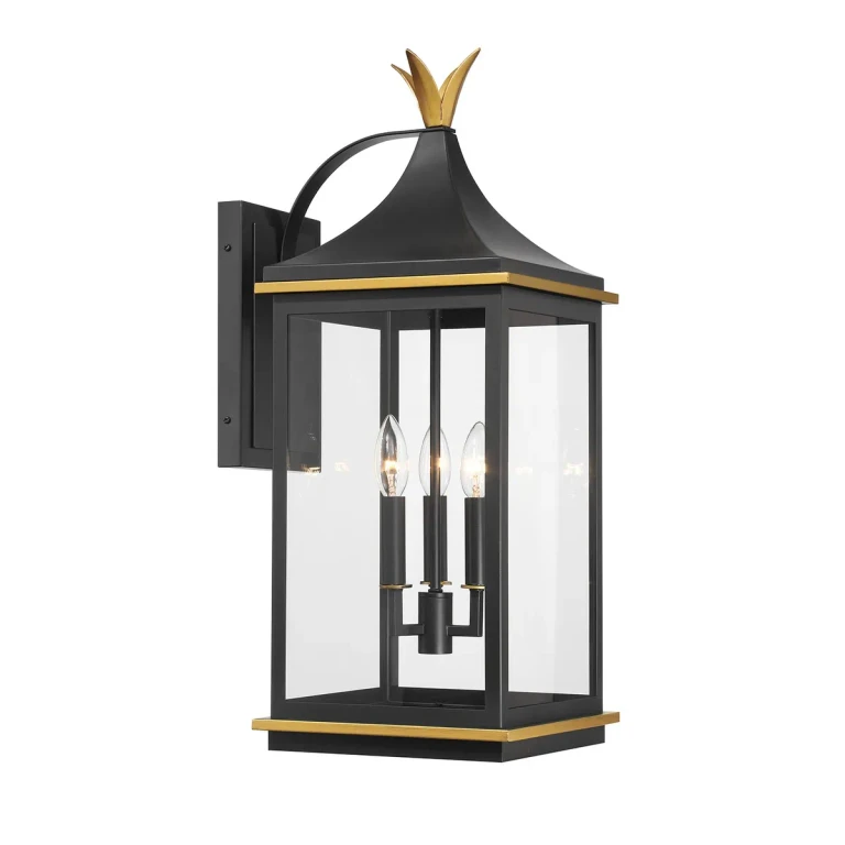Matte Black Textured Gold Outdoor Wall Sconce from the Simpson Collection