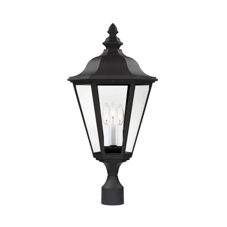 Black Three Light Outdoor Post Lantern from the Brentwood Collection