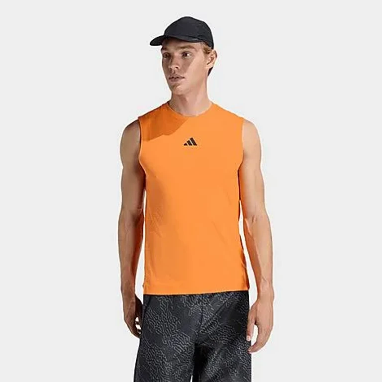 adidas Men's D4T Power 3-Stripes Tank Top in Pure Orange Size: Small