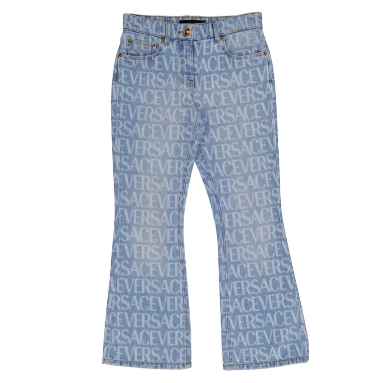 Versace All Over Monogram Flare Denim Jeans, Waist Size 26