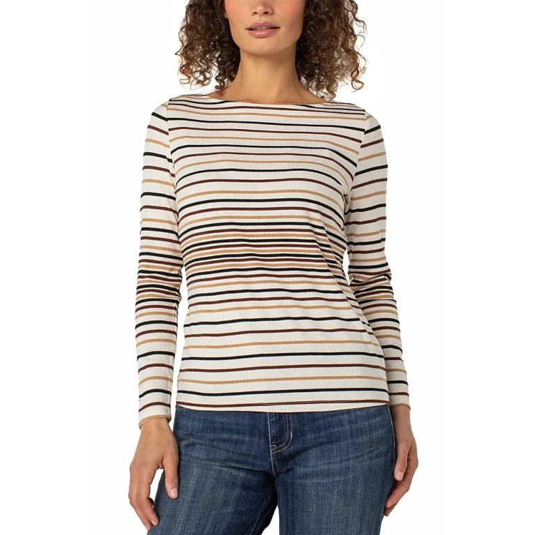Liverpool Los Angeles Striped Boat Neck Top