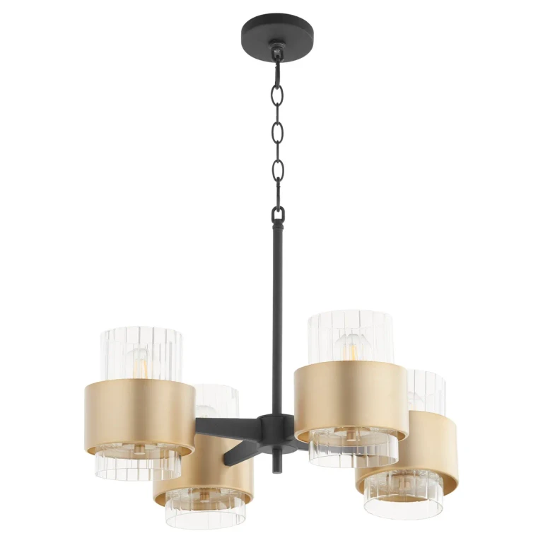 Epsilon 4-Light Chandelier in Textured Black w with Aged Brass