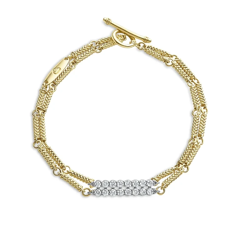 Lagos 18K White & Yellow Gold Signature Caviar Diamond Bezel Two Row Bracelet