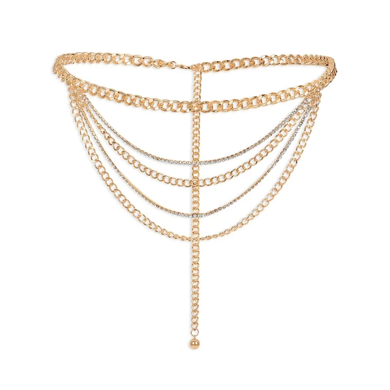 Ettika Nightlife Crystal Multi Row Chain Belt