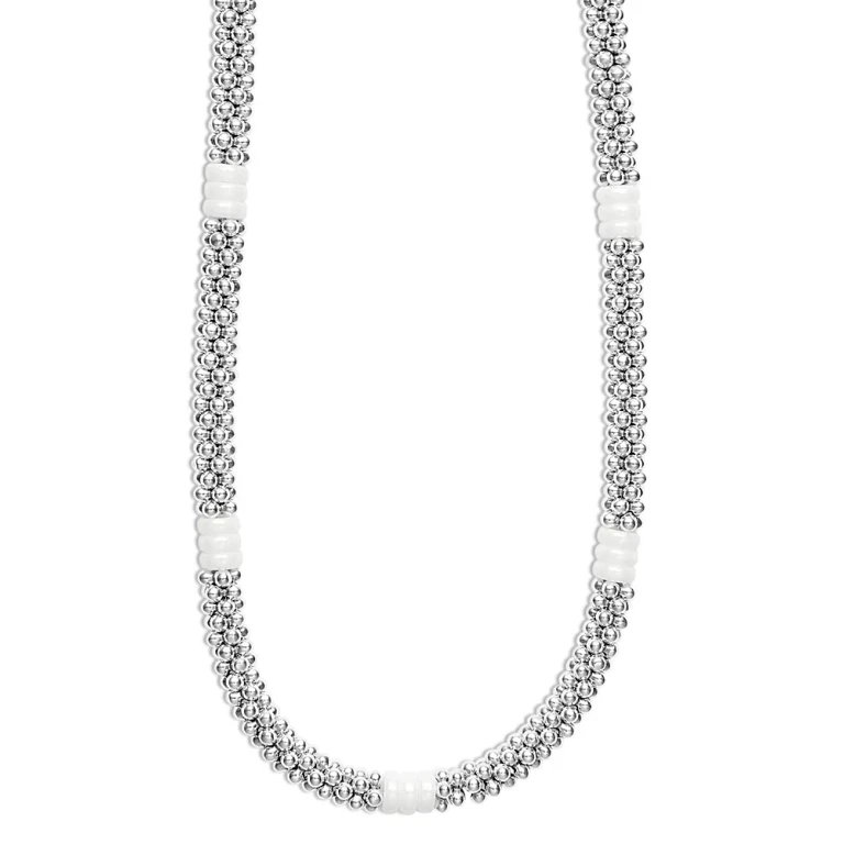 Lagos 18K Yellow Gold & Sterling Silver White Ceramic Rondelle & Bead Collar Necklace, 16