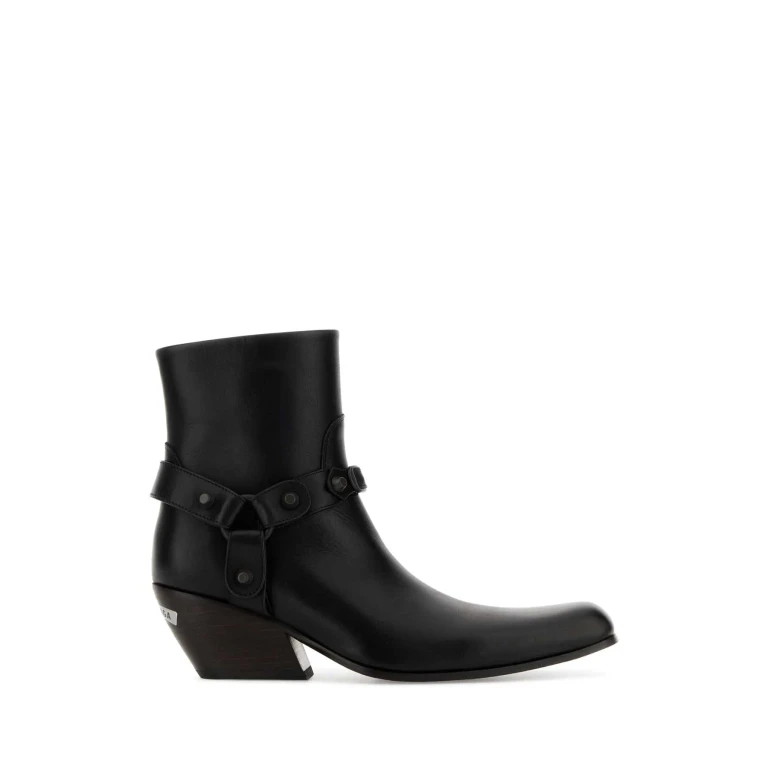 Balenciaga Black Leather Memphis Ankle Boots Black/brass T Bull Stivali - Women
