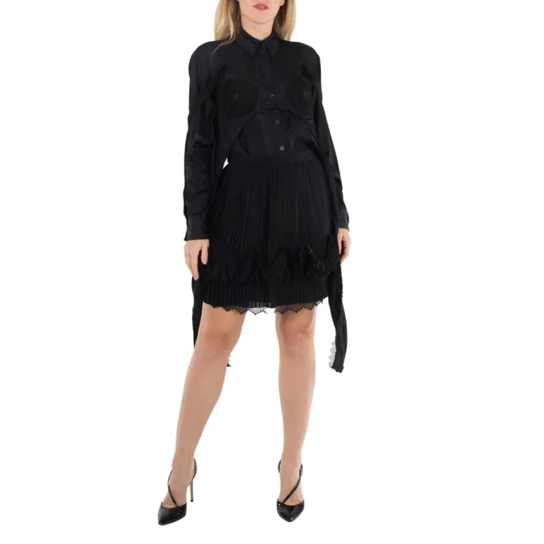 Burberry Ladies Black Thorn Vine Viscose Silk Jacquard Reconstructed Shirt, Brand Size 6 (US Size 4)