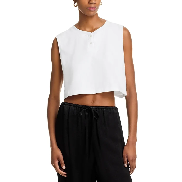 Leset Margo Sleeveless Cropped Henley Top