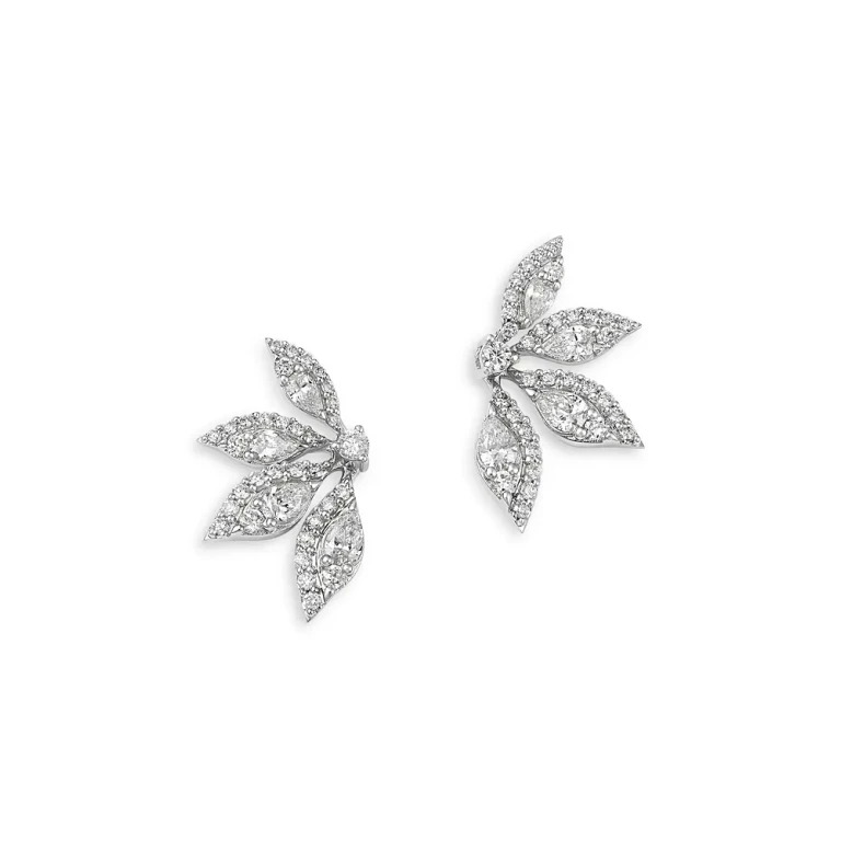 Diamond Flower Stud Earrings in 14K White Gold, 1.10 tcw