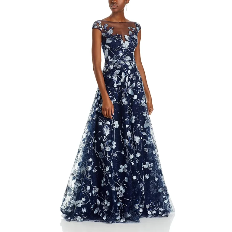 Teri Jon by Rickie Freeman Embroidered Lace Illusion Bodice Gown