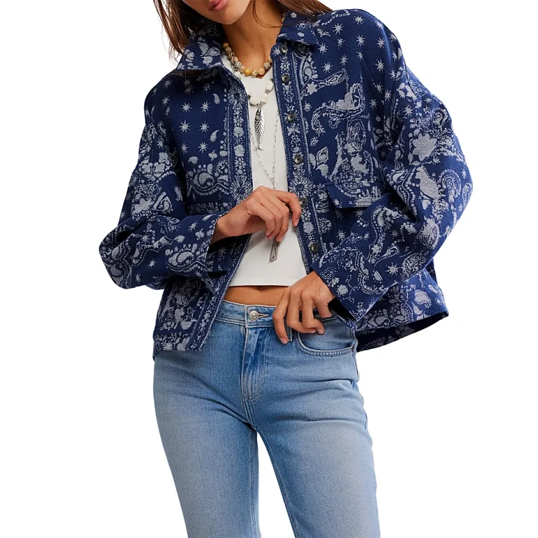 Free People Bandana Jacquard Shirt Jacket