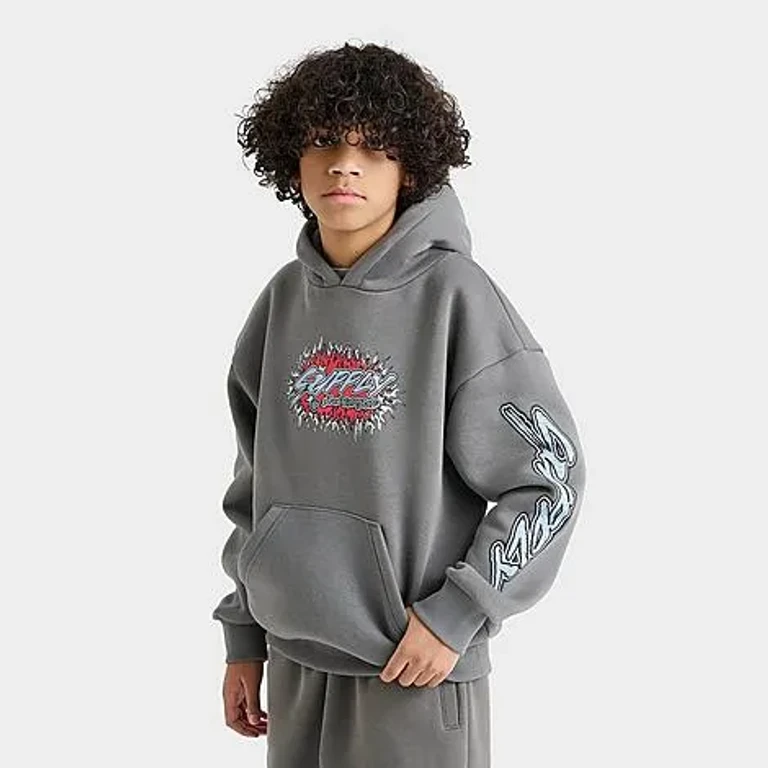 Supply & Demand Big Kids Blast Pullover Hoodie in Grey Matter Size: Small
