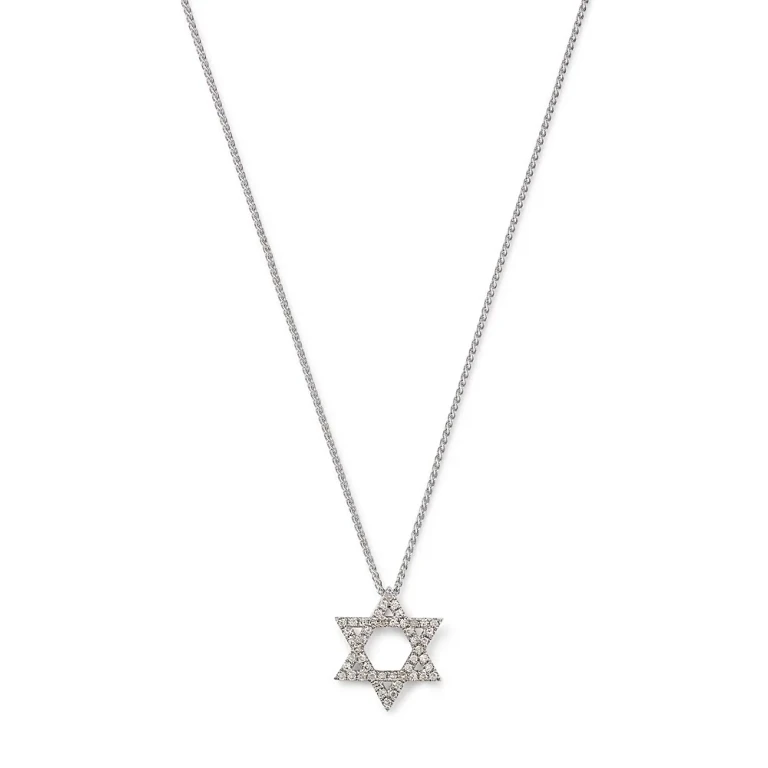 Diamond Star of David Pendant Necklace in 14K White Gold, 0.14 tcw
