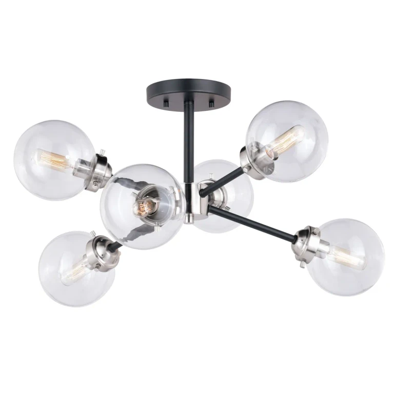 Satin Nickel and Oil Rubbed Bronze Six Light Semi Flush Mount from the Orbit Collection