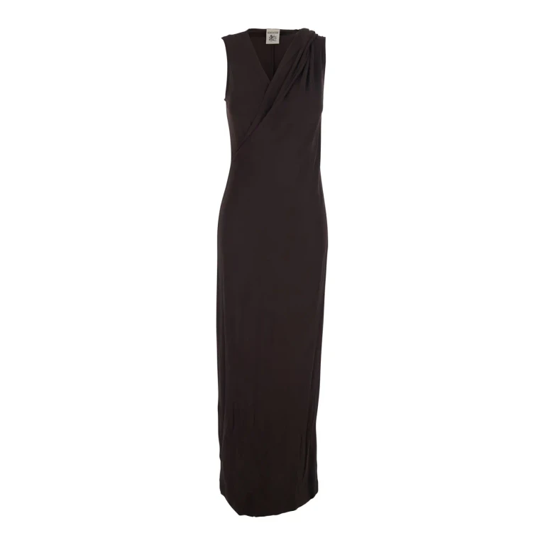 SEMICOUTURE Long Dress fluid Viscose Jersey With V-neck And Long Sleeves In Brown For Women