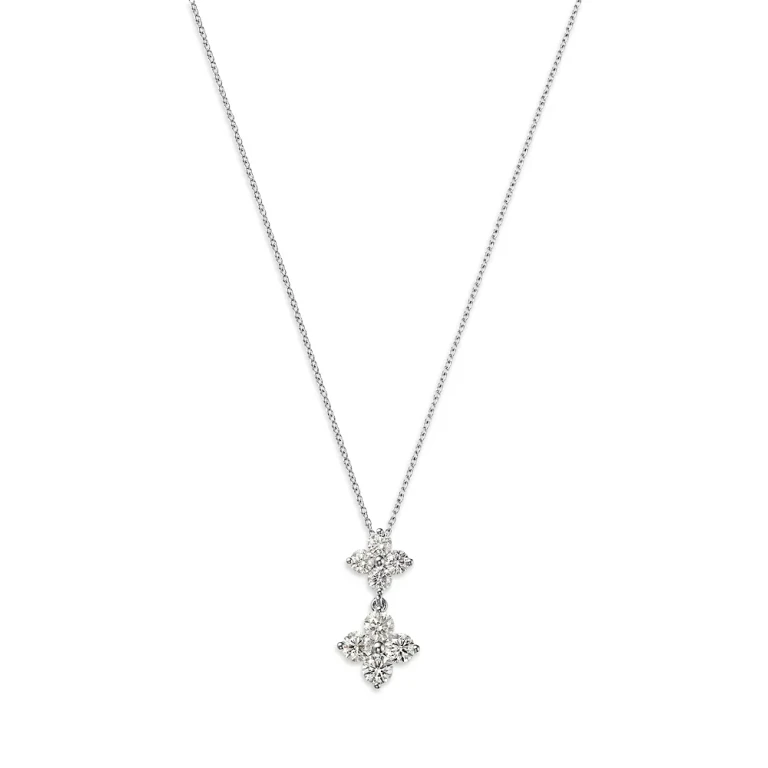 Diamond Two Tier Pendant Necklace in 14K White Gold, 1.5 tcw