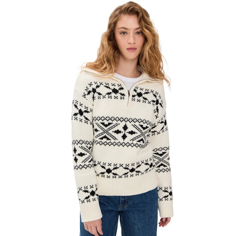 English Factory Motif Zip Up Sweater Red/White XS