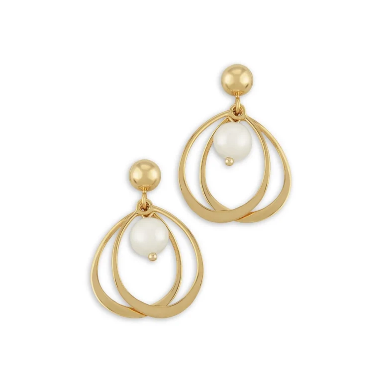 Cultured Freshwater Pearl Double Wire Drop Earrings in 14K Yellow Gold