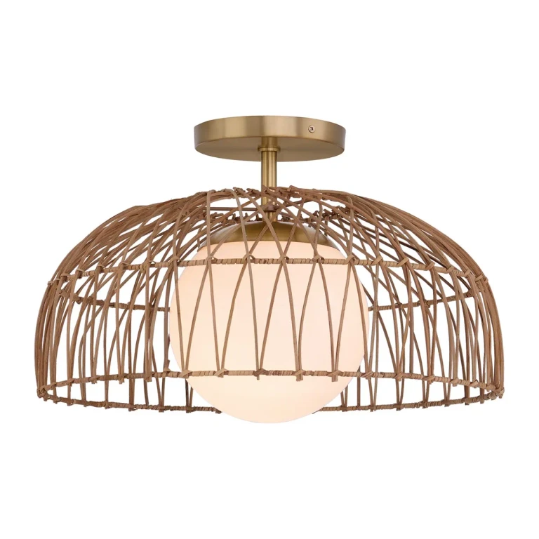 1-Light Convertible Pendant or Semi-Flush in Natural Brass
